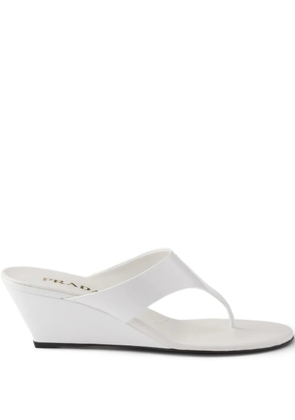 Prada patent-leather wedge sandals - White