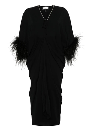 NISSA feather-trim midi dress - Black
