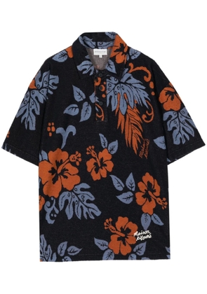 Maison Kitsuné floral-print towelling-finish polo shirt - Blue