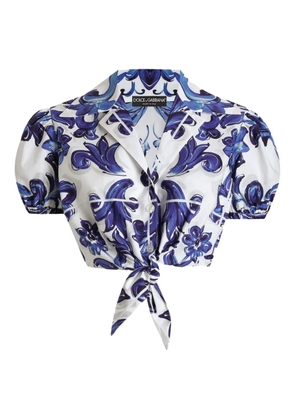 Dolce & Gabbana Majolica-print puff-sleeve top - Blue