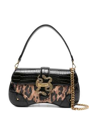 Just Cavalli snake-buckle leopard-print shoulder bag - Black