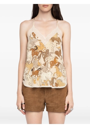 Zadig&Voltaire Christy horse-print lace-trimmed top - Neutrals