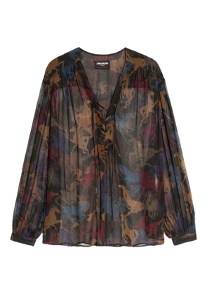 Zadig&Voltaire horse-print lace-up top - Brown