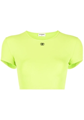 CHANEL Pre-Owned 1995 CC logo-embroidered cropped T-shirt - Green