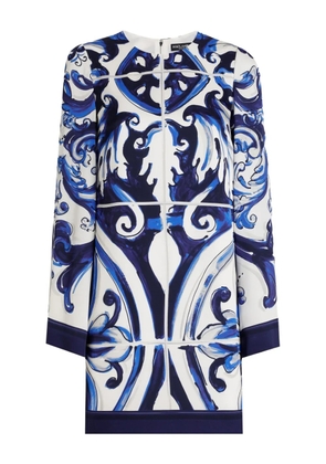 Dolce & Gabbana Majolica-print long-sleeve mini dress - Blue