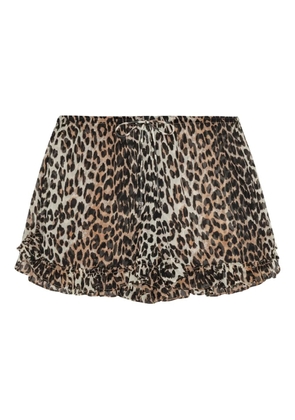 GANNI leopard-print ruffled shorts - Neutrals