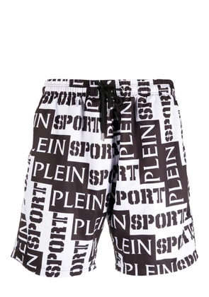 Plein Sport logo-print swim shorts - White