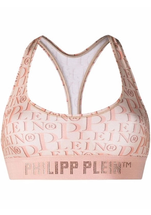 Philipp Plein logo-print studded bra - Neutrals