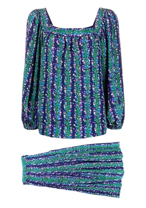 Saint Laurent Pre-Owned 1970s floral-print silk blouse-skirt set - Blue