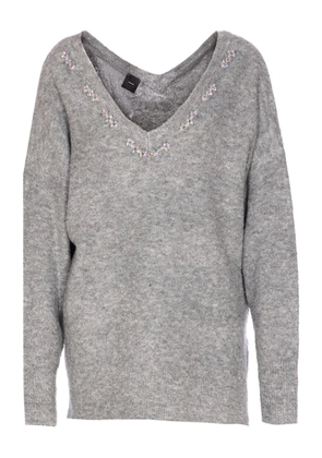 PINKO Dancing Queen embellished V-neck sweater - Grey