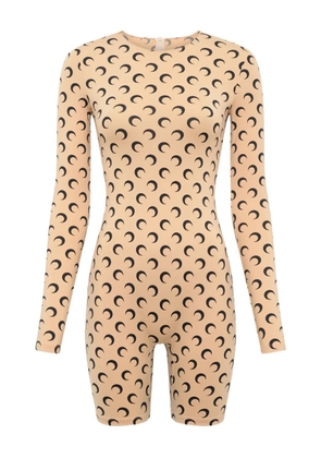 Marine Serre crescent-moon printed playsuit - Neutrals