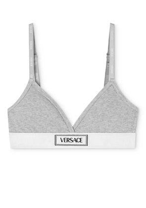 Versace logo-patch cotton-blend bra - Grey