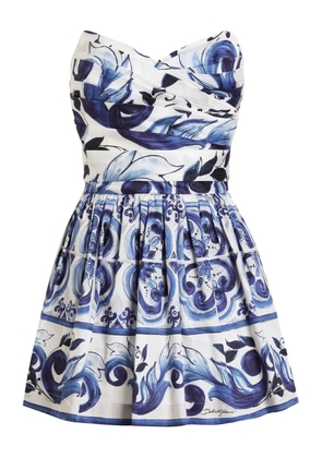 Dolce & Gabbana Majolica-print strapless mini dress - White