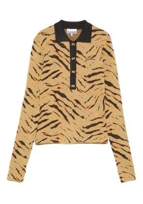 GANNI zebra-print polo shirt - Neutrals