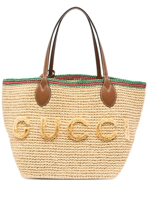 Gucci leather-trim logo-detail tote bag - Neutrals