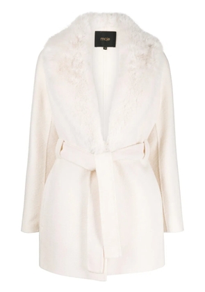 Maje belted faux-fur coat - White