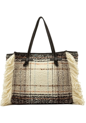 GIANNI CHIARINI plaid fringed tote bag - Neutrals
