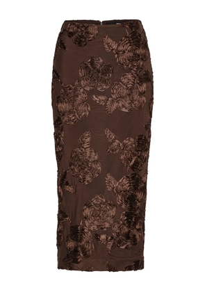 ROTATE BIRGER CHRISTENSEN rose-embellished pencil midi skirt - Brown
