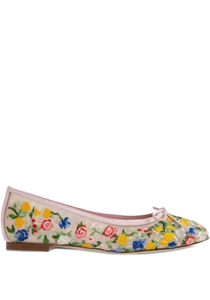 Manolo Blahnik embroidered floral ballerina shoes - Pink