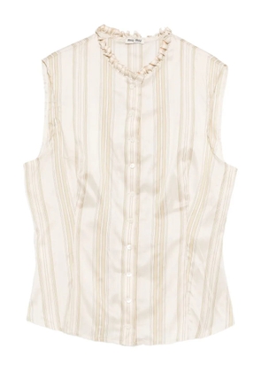 Miu Miu Pre-Owned 2000s striped ruffle-neck top - Neutrals