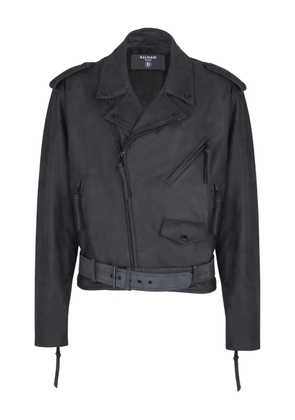 Balmain belted leather biker jacket - Black