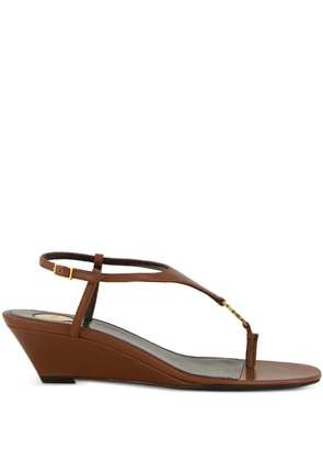 Saint Laurent 40mm Cassandre-plaque leather sandals - Brown