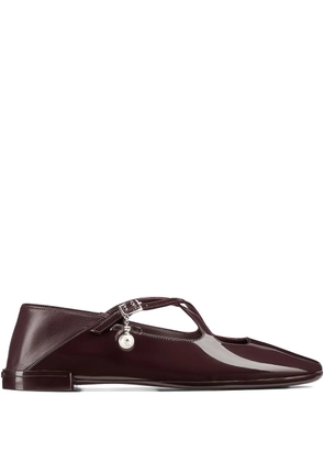 Jimmy Choo Eleri patent-leather cross-strap ballet flats - Brown