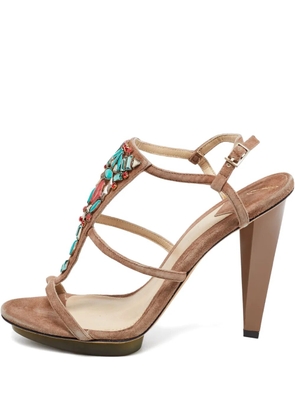 Brian Atwood embellishment suede sandals - Brown