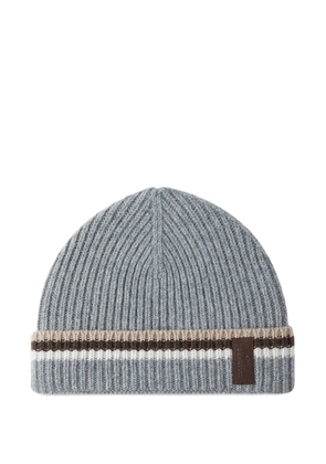 Paul & Shark ribbed striped beanie hat - Grey