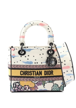 Christian Dior Pre-Owned 2021-2025 Medium Embroidered Canvas Ciel De Reve Lady D Lite satchel - White
