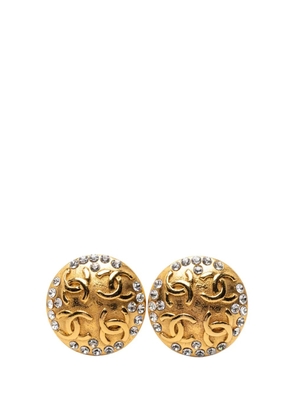 CHANEL Pre-Owned 1980-1990 Gold Plated CC Crystal Round Clip On Earrings costume earrings