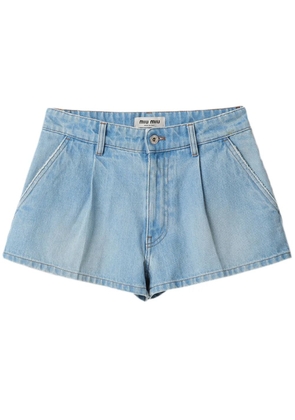 Miu Miu logo-embroidered denim shorts - Blue