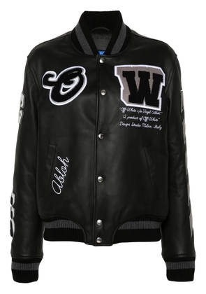 Off-White appliqué leather bomber jacket - Black
