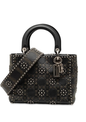 Christian Dior Pre-Owned 2017 Medium Calfskin Cannage Embossed Flower Studded Supple Lady Dior satchel - Black