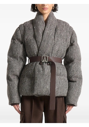 Manière De Voir Inez herringbone belted puffer jacket - Grey