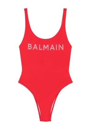 Balmain logo-appliqué swimsuit - Red
