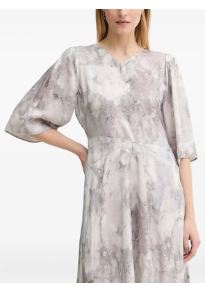 Gestuz marble-print puff-sleeve midi dress - Grey
