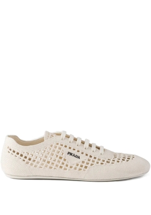 Prada crochet round-toe lace-up sneakers - Neutrals