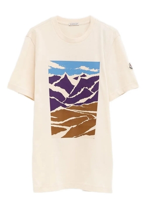 Moncler Mountain-print cotton T-shirt - Neutrals