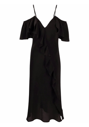 Gold Hawk ruffle-detail V-neck dress - Black