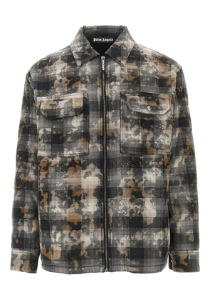Palm Angels checked-pattern zip-up overshirt - Grey