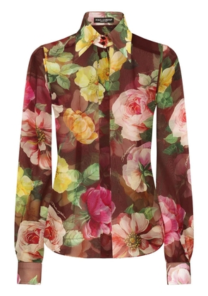 Dolce & Gabbana camelia-print silk blouse - Red