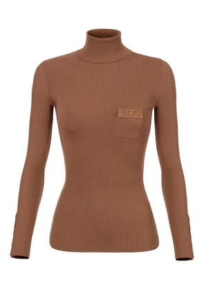 Elisabetta Franchi ribbed breast-pocket sweater - Brown