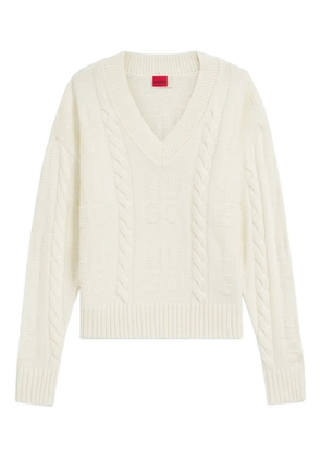 HUGO cable-knit V-neck sweater - White