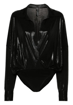 Norma Kamali laminated shirt-style bodysuit - Black