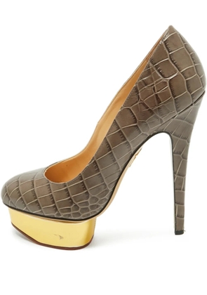 Charlotte Olympia Dolly croc-embossed platform pumps - Brown