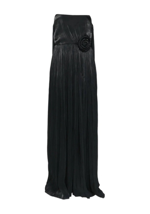 NISSA pleated rose-embellished maxi dress - Black