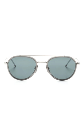 Thom Browne Eyewear logo-engraved pilot-frame sunglasses - Silver
