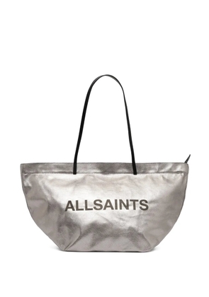 AllSaints Serafina logo-print metallic tote bag - Grey