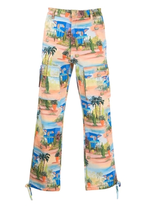 Les Benjamins graphic-print utility trousers - Blue